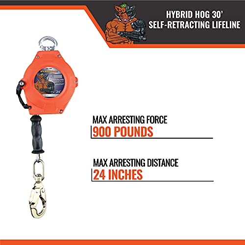 Malta Dynamics Hybrid Hog Series Self Retracting Lifeline 30' Class A & B, Quick-Action Braking System, YoYo Cable, Fall Protection Retractable Safety Lanyard - OSHA/ANSI Compliant