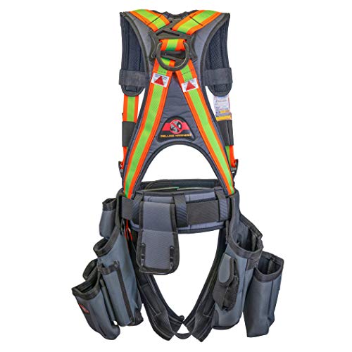 Super Anchor Safety 6151-GHX Deluxe Full Body Harness plus All-Pakka Tool Bag Combo, X-Large, Hi-Viz