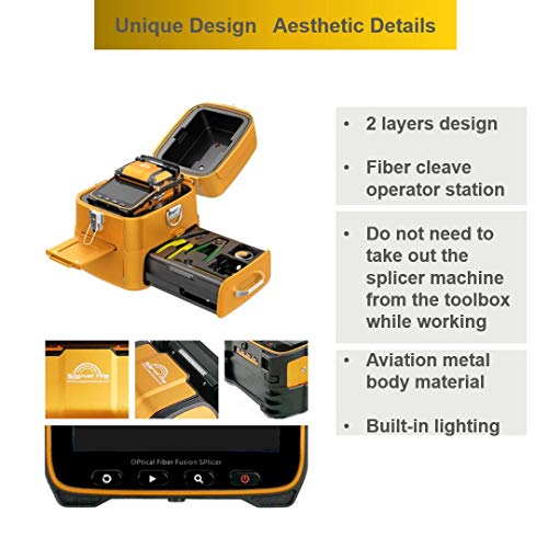 QIIRUN Fusion Splicer AI-9 Toolbox Kit with Auto Focus and 6 Motors for Trunk Line Construction, AI-9 Fusion Splicer Fiber Optic with Tutorial Video for Cable Splicing Projects