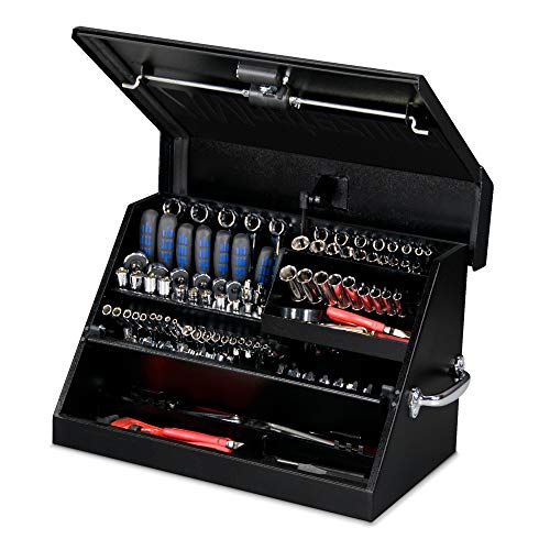 Montezuma – 22.5-Inch Portable TRIANGLE Toolbox – Heavy-Duty Steel Construction – Metric and SAE Storage Chest – Weather-Resistant Toolbox – Lock and Latching System, black