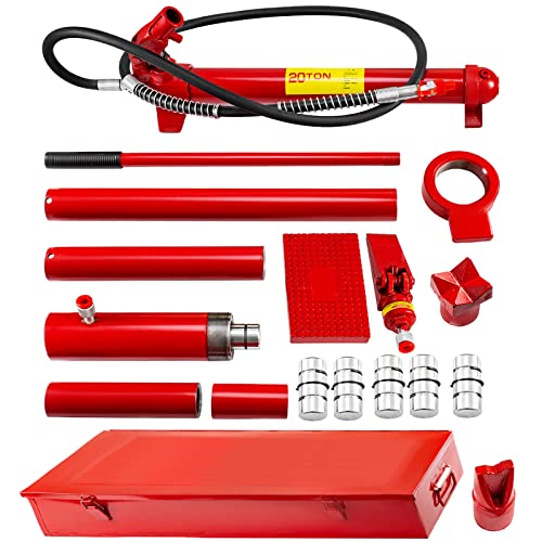 Mophorn 20 Ton Porta Power Kit 1.4M Oil Hose Hydraulic Car Jack Ram 13.78 inch Lifting Height Autobody Frame Repair Power Tools for Loadhandler Truck Bed Unloader Farm Hydraulic Equipment Construction