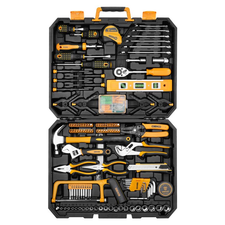 DEKOPRO 228 Piece Socket Wrench Auto Repair Tool Combination Package Mixed Tool Set Hand Tool Kit with Plastic Toolbox Storage Case